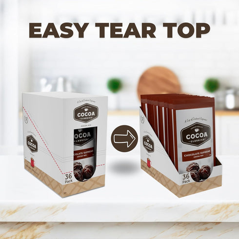 1.25oz Packets (Pack 36) Cocoa Classics Chocolate Supreme Cocoa Mix, Hot Chocolate, Made with Nonfat Milk, Just Add Hot