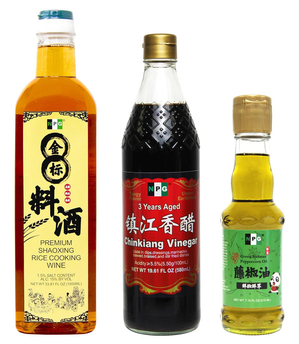 NPG Premium Shaoxing Cooking Wine 33.81 Fl Oz (1000ml), Chinkiang Vinegar 19.61