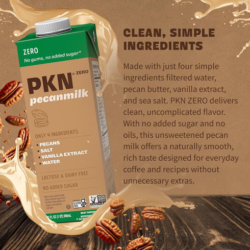 32 Oz (Pack 6) PKN Zero Pecan Milk - Fl of - Dairy-Free, No Added Sugar, No Seed Oil, Vegan, Plant-Based Milk