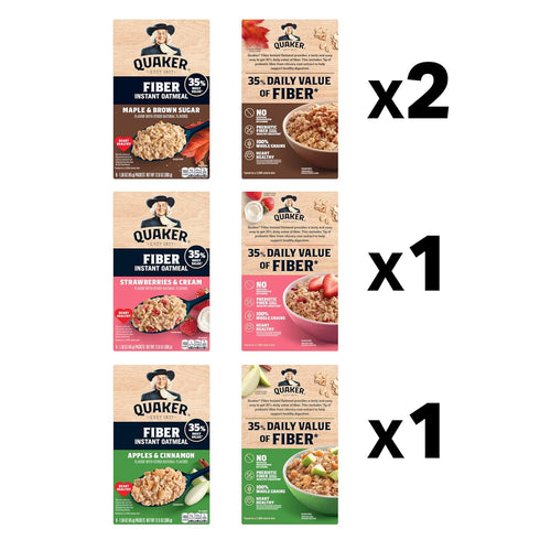 3 pack, 32 Count Quaker Instant Oatmeal, Fiber Boost, Flavor Variety
