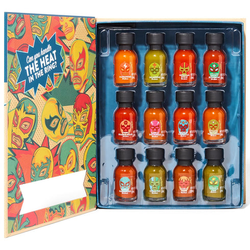 Set, Set 12 Thoughtfully Gourmet, Luchador Hot Sauce Book Gift Flavors Include Smoky Bourbon, Habanero, Garlic Del