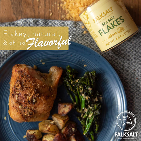 (2.47 oz) Falksalt - Citron Lemon Sea Salt Flakes, Handcrafted, Kosher, and All Natural Finishing Salt