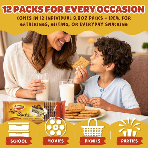 8.8oz (Pack 12) Osem Petit Beurre Cookies - Light and Crispy Tea Biscuits, for Coffee, Breakfast, or Dessert