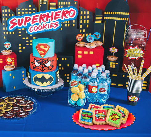 24 Pack Superhero Cookies | Bulk Party Favors Birthday Party | Individually Wrapped | Pow Boom Bang Wow Treats Snacks