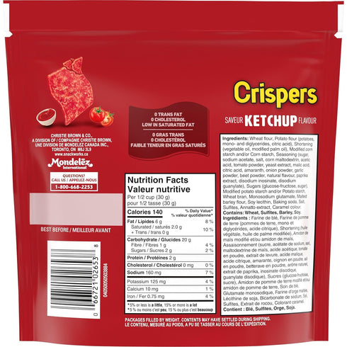 Crispers 145g/5.1 Christie Ketchup Crackers, Ounce, Bag, Imported from Canada}