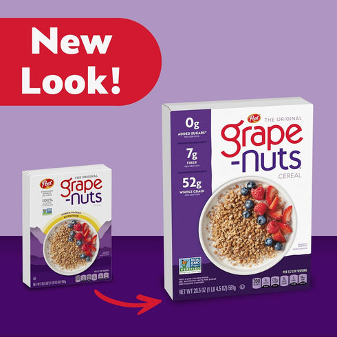 Grape-Nuts 20.5 oz Original Cereal, Crunchy Whole Grain Wheat and Barley, Non-GMO, Box