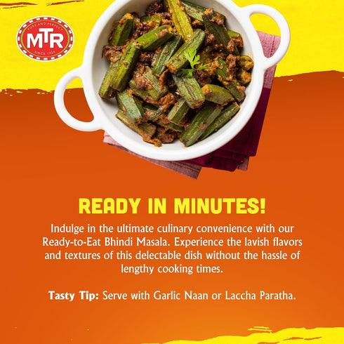 (Pack 6) MTR - Bhindi Masala - Fried Okra in Spiced Gravy - Authentic Indian Ready To Eat Meal - Plant-Based, Delicious