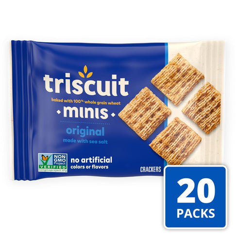 20 Packs Triscuit Minis Original Whole Grain Wheat Crackers, Vegan Crackers, Bulk Lunch Snacks, Snack