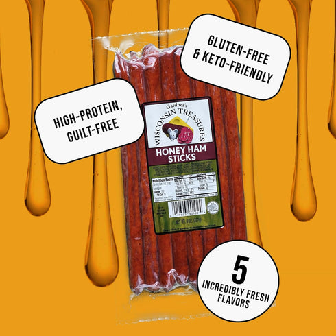 (1 Pack 8) Gardner's Wisconsin Cheese, Meat Sticks Ounce Sticks, of - Honey Ham Flavor, Low Carb Snack, Does Not