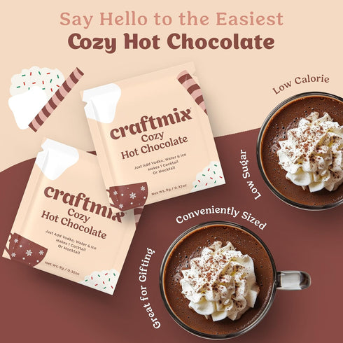 Cozy Packets 12 Pack Craftmix Hot Chocolate Mix - Instant Hot Cocoa Drink Mix - Made with Real Cocoa Beans - Add Milk