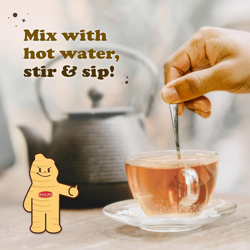 Pocas 20 Packets Honey Ginger Instant Tea Powder, Mint Flavor, Real Ginger Extract & Sweetener, Caffeine-Free Tea