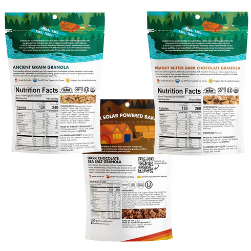 Pack Pack 3 Grandy Organics Variety - Ancient Grain, Peanut Butter & Dark Chocolate, and Dark Chocolate Sea Salt