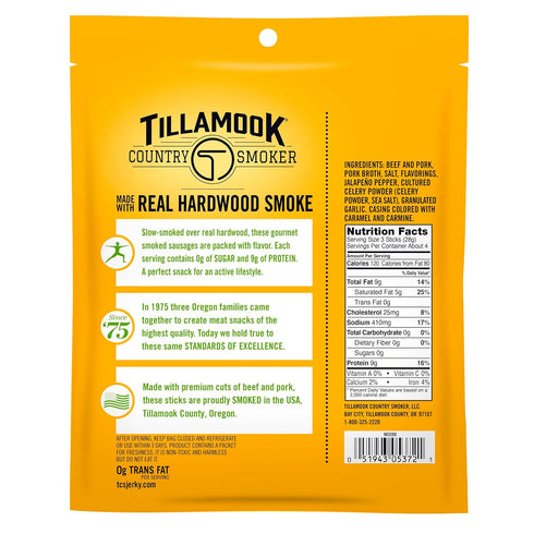Country 4 (1 Pack) Tillamook Smoker Smoked Sausage, Zero Sugar, Spicy Jalapeo, Ounce Real Hardwood Smoked Sausages, Low