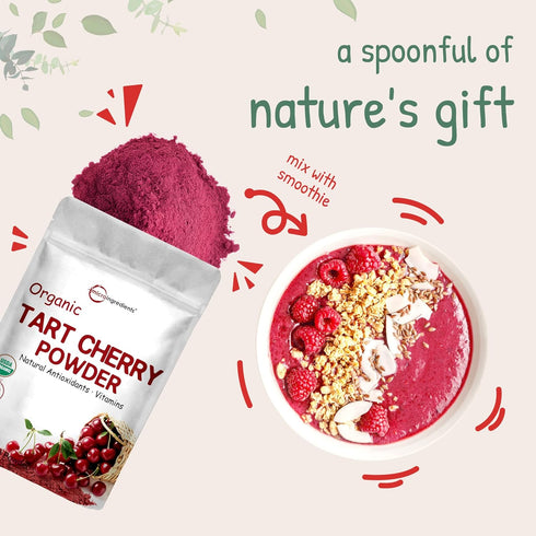 Organic Tart Cherry Powder, 4oz | 100% Natural Fruit Powder, No Sugar & Additives, Non-GMO & Vegan Friendly