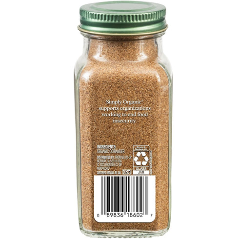 Simply Organic Ground Coriander Seed, 2.29-Ounce, Rich Warm Earthy Flavor, Bright Aroma, Slight Citrus Undertones
