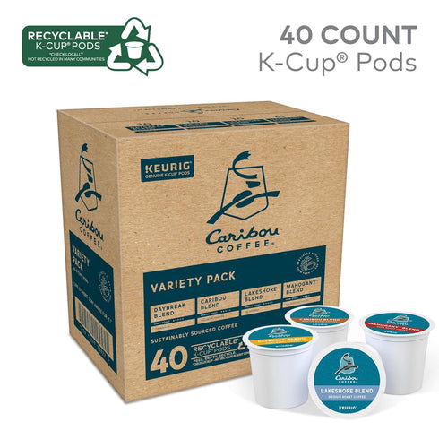 Pack, 40-Count Box(Pack 1) Caribou Coffee Single Serve Keurig K-Cup Pod Variety Light, Medium, and Dark Roast Coffees