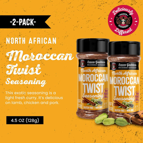 4.5oz (2-Pack) Sauce Goddess - Moroccan Twist Spice Shaker - Exotic Blend with Cardamom & Cinnamon, No Sugar