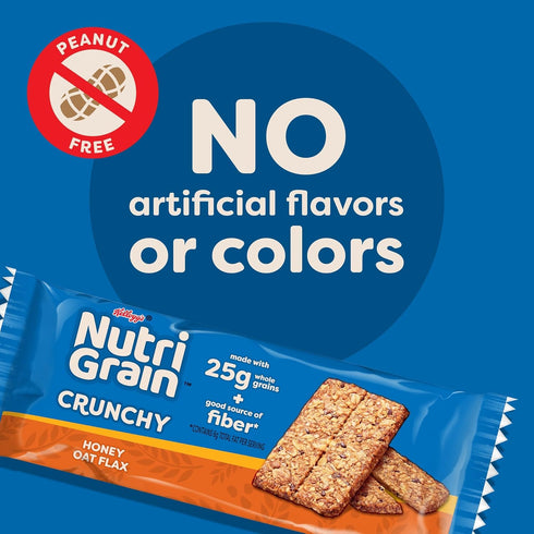 7oz (10 Nutri-Grain Crunchy Honey Oat Flax Bars, Fiber Bars, Whole Grain, Box Bars)