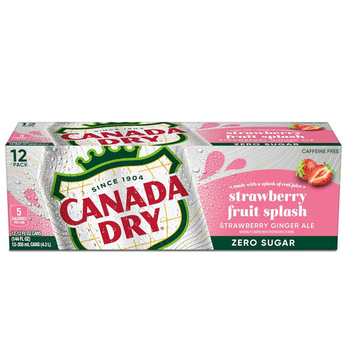 12 oz 12 pack Canada Dry Fruit Splash Strawberry Ginger Ale Zero Sugar Soda, fl cans