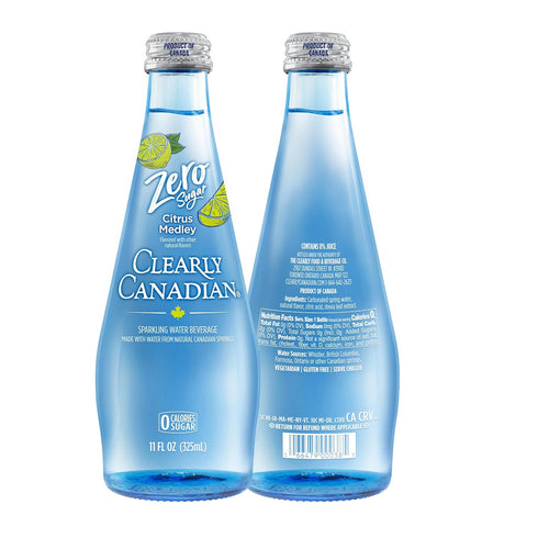 1 (12 325mL) Clearly Canadian Zero Sugar Citrus Medley Sparkling Water Beverage, Zero Sugar & Zero Calories, Case