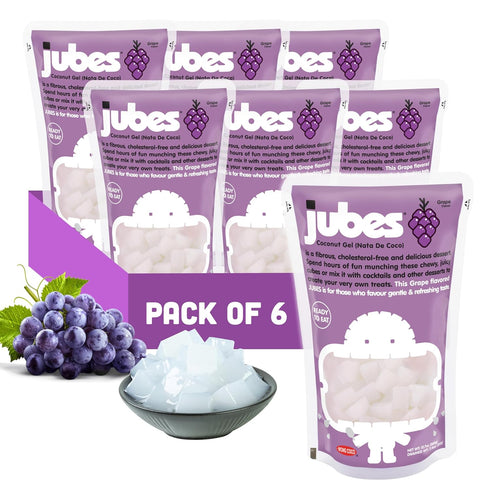 (12.7 oz, Pack 6) Jubes Grape Nata De Coco Jelly Cubes of - Grape Coconut Jelly Cubes for Sago - Coconut Gel in Syrup