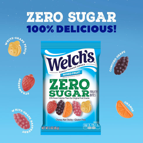 Pack, 3oz Pack (Pack 1) Welch's Zero Sugar Fruity Bites, Mixed Fruit Snack Gluten Free & Sugar Free Snacks, Snack