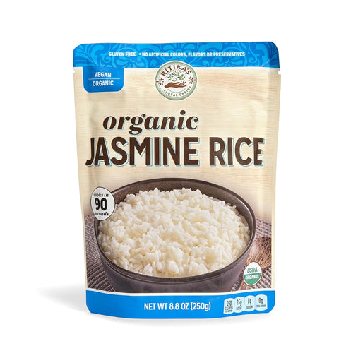 Ritikas Global Grains 90 8.8 oz (6-Count Pack) Certified Organic Jasmine Rice, Ready in Seconds, Pouches