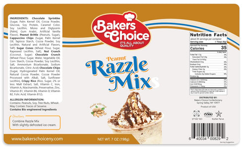Baker's Choice 7 oz. Peanut Razzle Crunch Topping - Chocolate, Caramel, Butterscotch and Peanut Mix - Sprinkles for Ice