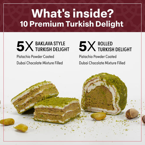 8.8oz, Eastanbul Dubai Style Turkish Delight with Dubai Filling, Pistachio and Knafeh Filled Marshmallow, Lokum, Candy