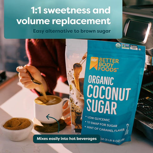 3.5 lbs, 56 BetterBody Foods Organic Coconut Sugar, Gluten-Free, Non-GMO, Low Glycemic Sugar Substitute, ounces