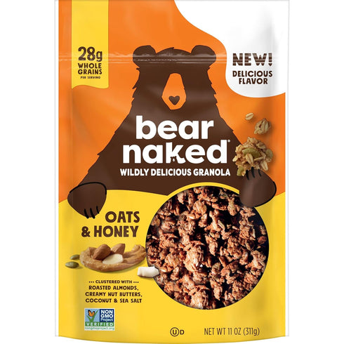(6 Bear Naked Granola Cereal, Whole Grain Granola, Breakfast Snacks, Oats and Honey Bags)