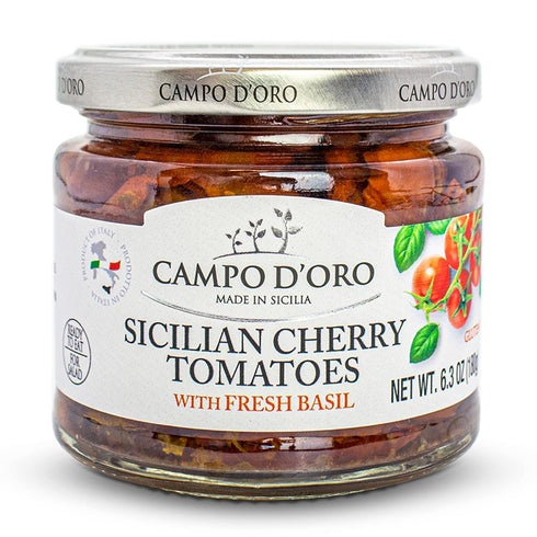 CAMPO D'ORO - Sundried Cherry Tomatoes in Oil, Made with Fresh Basil,