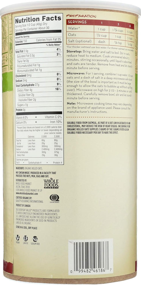 365 by Whole Foods Market 42 OZ Organic Old Fashioned Rolled Oats