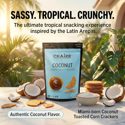 6 pack, 4 oz Craize Coconut Crisps | Gluten Free, Vegan, Kosher, Toasted Corn Crackers | each