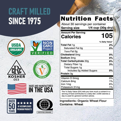 2 Lb Great River Milling Lily White Organic All-Purpose Flour | Unbleached & Unbromated | Non-GMO, Kosher | Ideal