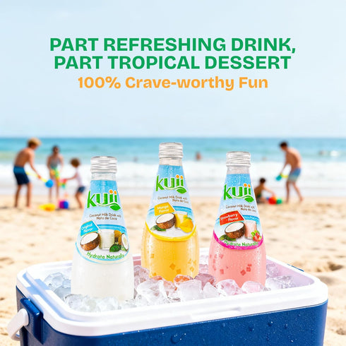 Pack 12 Count 9.8 oz Kuii Coconut Milk Drink Variety with Original Coconut, Strawberry & Mango Flavors Refreshing