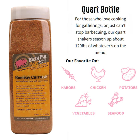 120lbs Dizzy Pig ish Fusion Bombay Curry-ish Blend (Quart Shaker) - Hand Made in the USA - Seasons Around of Food - MSG