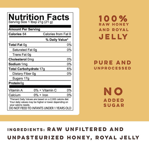 25g Country, 454g/16Oz Goshen Honey Raw Royal Jelly Honey - With of Royal Jelly - Unfiltered - Unprocessed - Pure