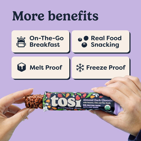 (6G 3s, 1oz, 12-Pack Tosi Nut Bars, Almond Dark Chocolate, Healthy Snacks for Adults & Kids, Plant Based Crunchy Bars