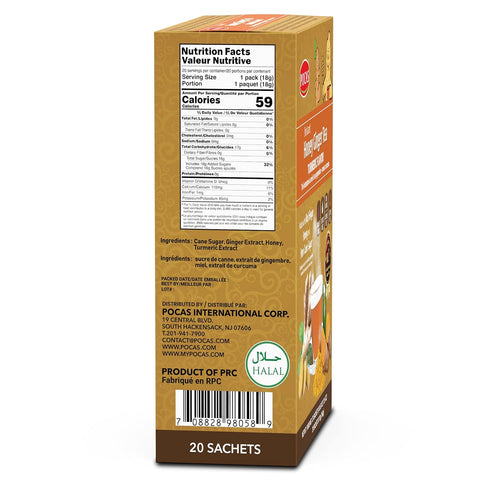 Pocas 2-Pack, 20 Packets Honey Ginger Instant Tea Powder, Turmeric Flavor Ginger Extract & Real Sweetener
