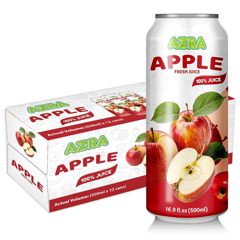 Azra Juice AZRA 100% Apple Juice Fresh Organic Fruit Taste in 500ml Cans Zero
