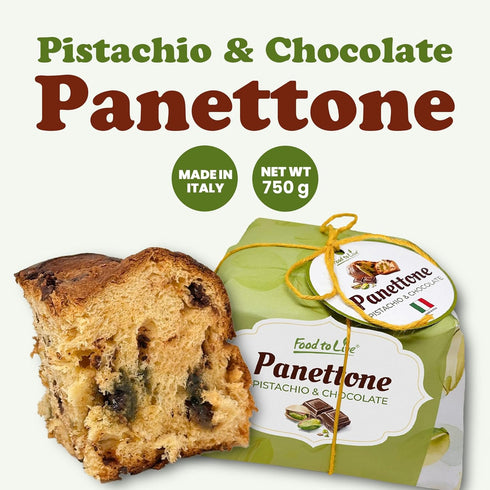 Pack 1 750g (1.65 lb) 1 Italian Pistachio and Chocolate Panettone, of - Artisan Holiday Bread, Festive Dessert, Premium