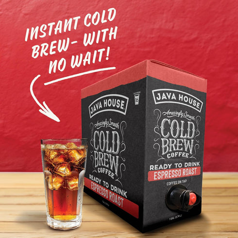 100% 1 (16 Java House Cold Brew Coffee on Tap Premium Arabica Dark Roast Smooth Espresso Flavor with Dark Chocolate