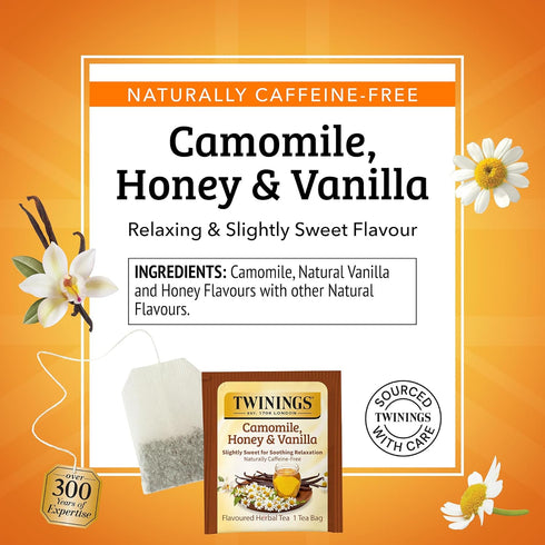 20 Count (Pack 6), 120 Twinings Camomile, Honey & Vanilla Herbal Tea Individually Wrapped Bags, of Naturally