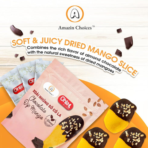 Pack (3.52 Oz) Pack 1 Vegan Dried Mango Slices Covered in Chocolate Almond Gluten-Free Snacks - Tropical Chocolates Dip