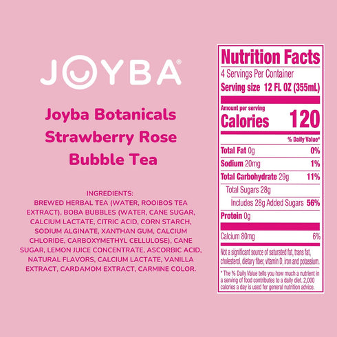 4 Pack, 12 oz. JOYBA Strawberry Rose Bubble Tea with Botanicals, fl. Cups