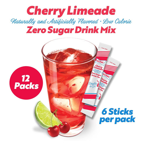 18 "Sonic Cherry Limeade Singles to Go Powdered Drink Mix - Sticks Total - Convenient and Refreshing On-the-Go