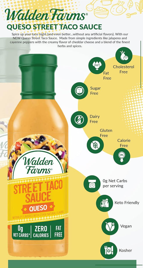Walden Farms Queso Street Taco Sauce, 12 oz. (2 Pack) - Vegan, Paleo, Keto Friendly, Non-Dairy, Perfect for Tacos