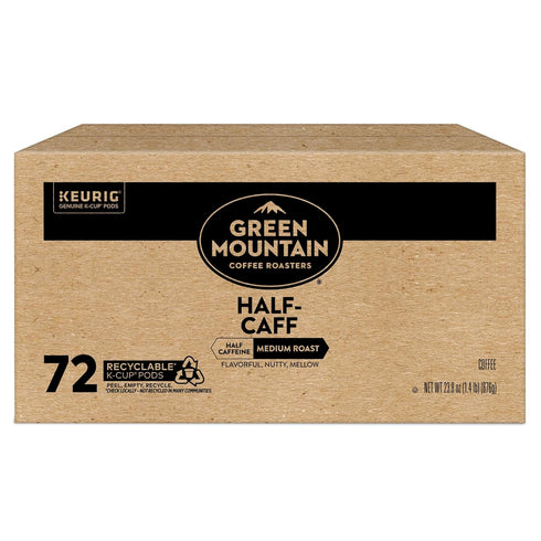 72 Count Green Mountain Coffee Roasters Half Caff Keurig Single-Serve K-Cup pods, Medium Roast Coffee