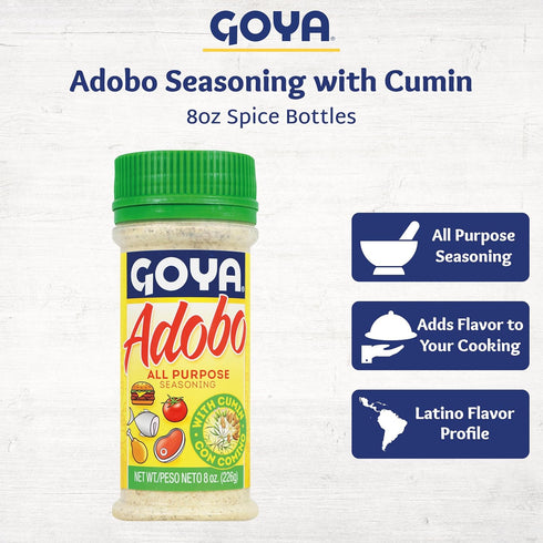 8oz. Adobo All Purpose Seasoning with Cumin by Goya, Poultry, Seafood, Meat, and Vegetable Seasoning, Latin Spice